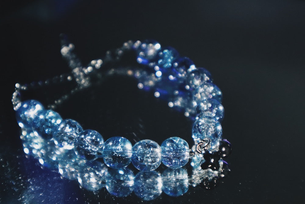 Blue and Crystal Beads with Bell Charm Bracelet