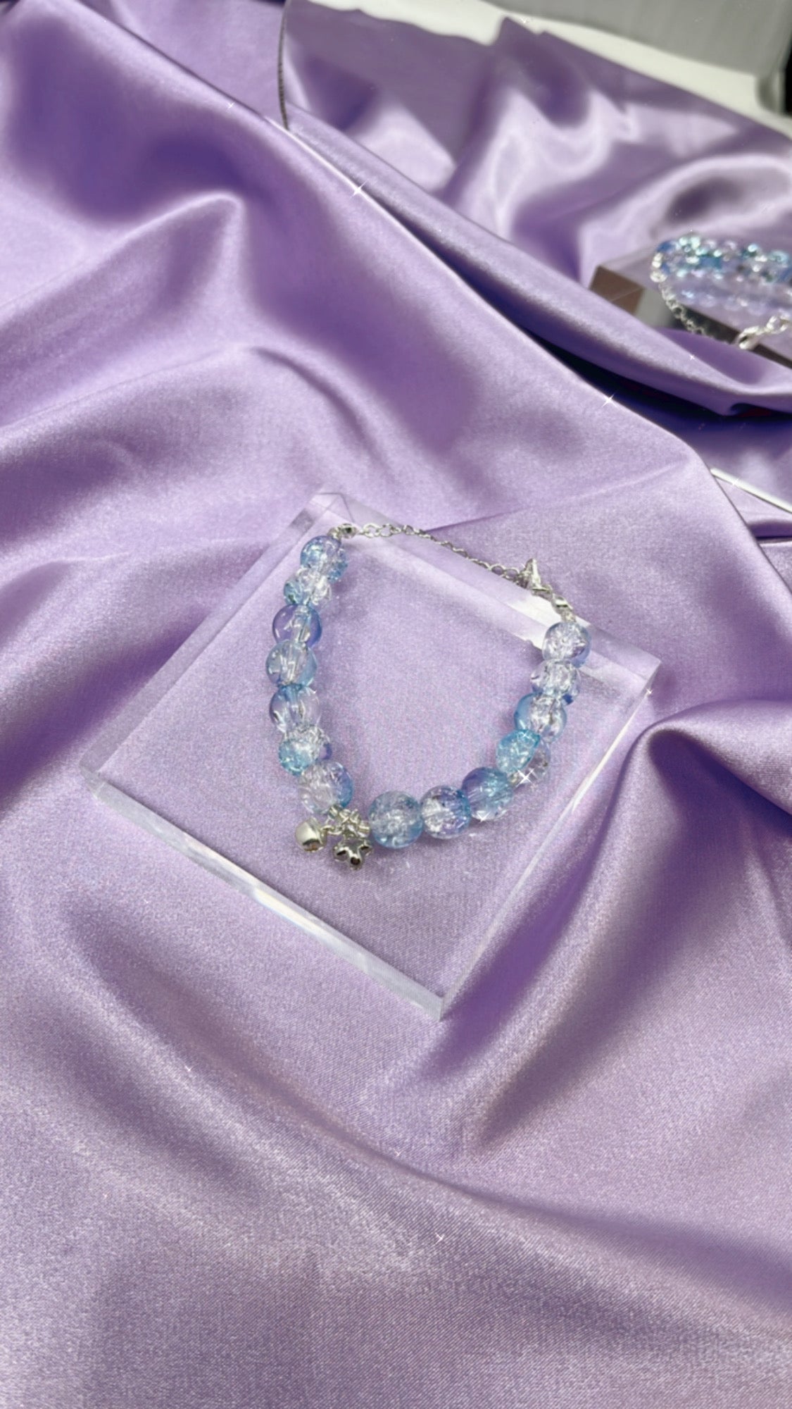 Blue and Crystal Beads with Bell Charm Bracelet