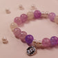 Purple and White Silver Rose Charm Beaded Bracelet