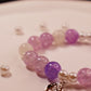 Purple and White Silver Rose Charm Beaded Bracelet