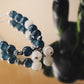 Dark Blue and White Silver Beaded Bracelet with Two Crystal Charms