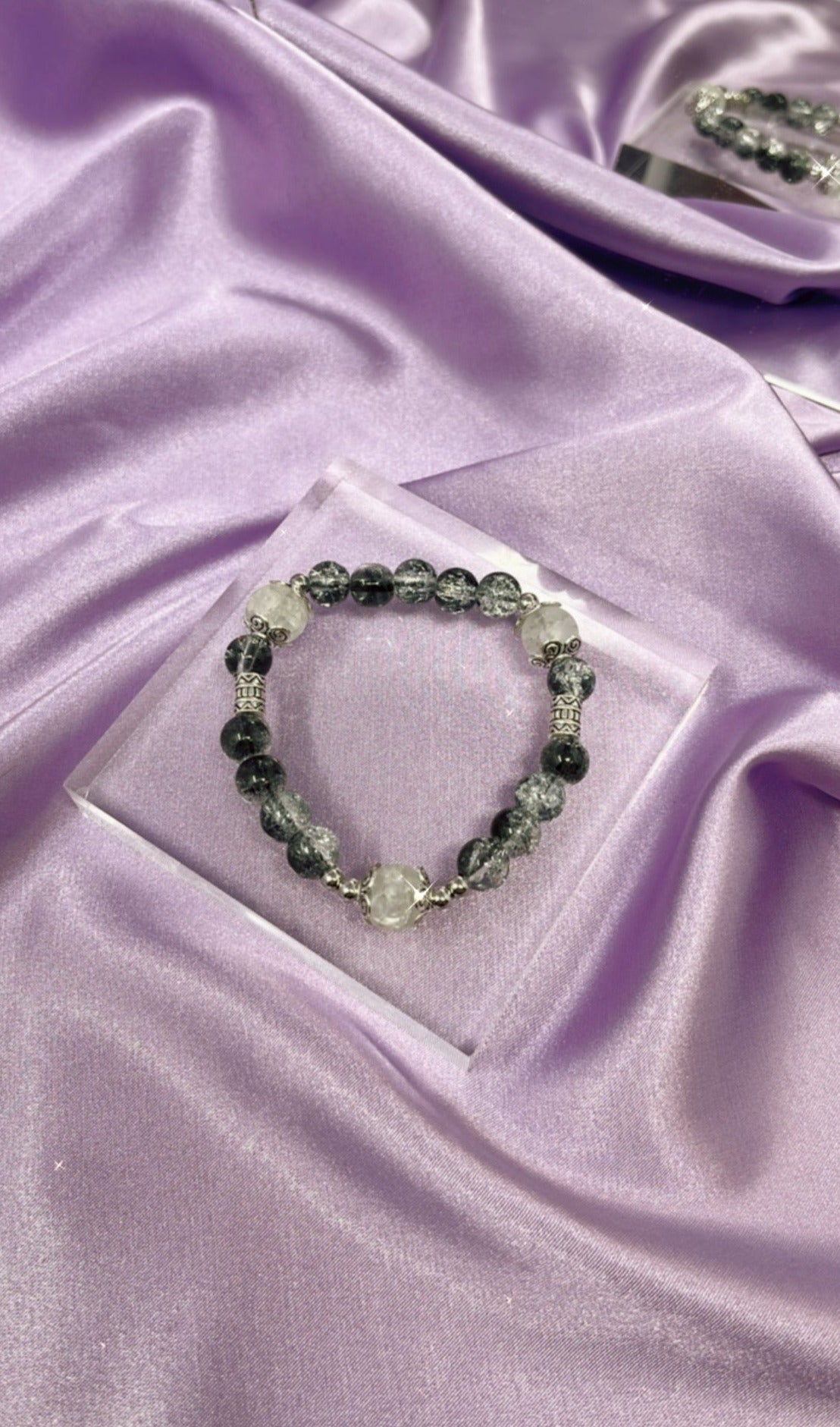 Dark and Light Gray Silver Beaded Bracelet