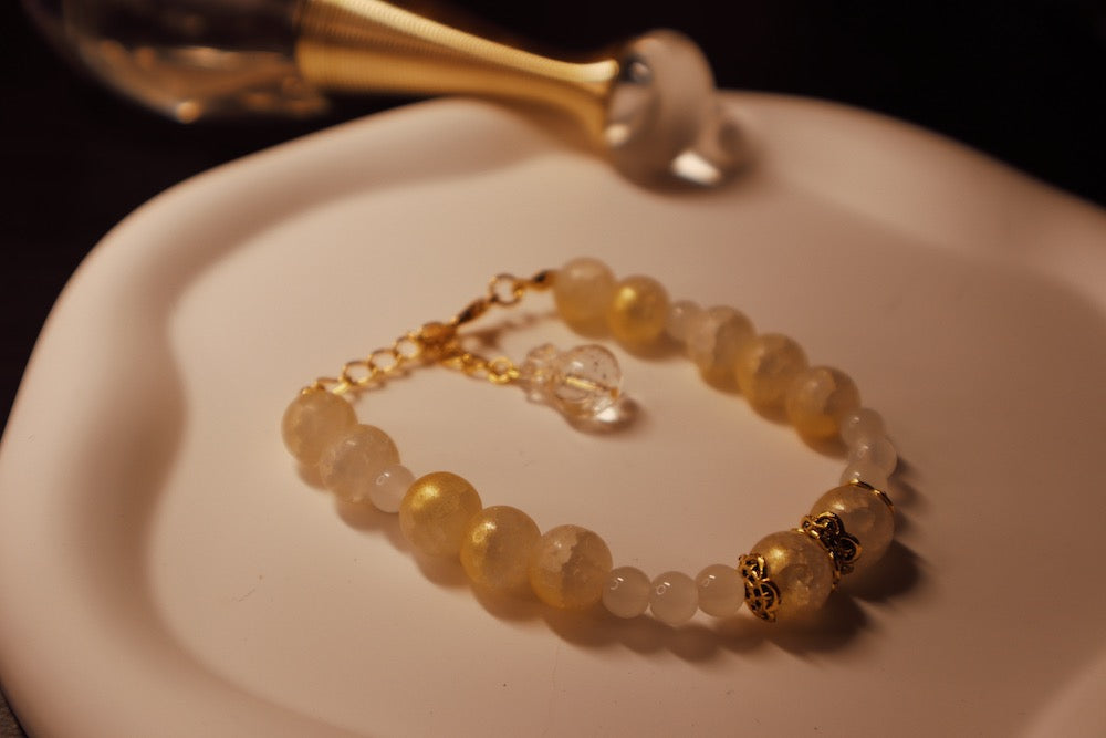 Yellow and White Beaded Gold Plated Bracelet