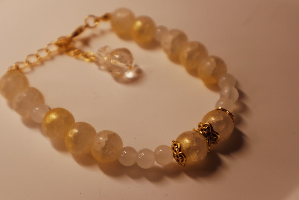 Yellow and White Beaded Gold Plated Bracelet