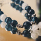 Dark Blue and White Silver Beaded Bracelet with Two Crystal Charms