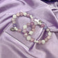 Purple and White Silver Rose Charm Beaded Bracelet