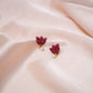 Dark Red Glitter Tulip Flower with 18K Gold Plated Pearl Dangle Earring