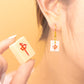 Red Zhong Mahjong Set Tile Gold Clay Handmade Earrings (Red Dragon)