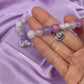 Purple and White Silver Rose Charm Beaded Bracelet