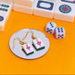 Red Zhong Mahjong Set Tile Gold Clay Handmade Earrings (Red Dragon)