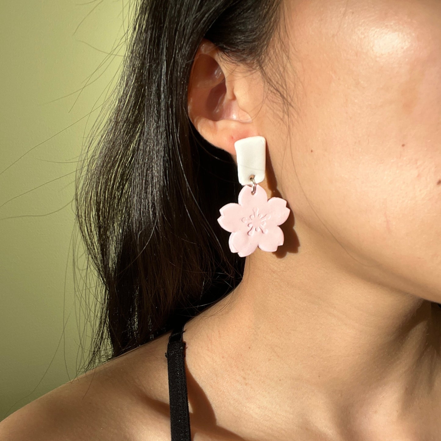 Pink & White Sakura Polymer Clay Earrings