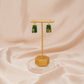 Green & Gold Lucky Fortune Rectangle Dangle Earrings