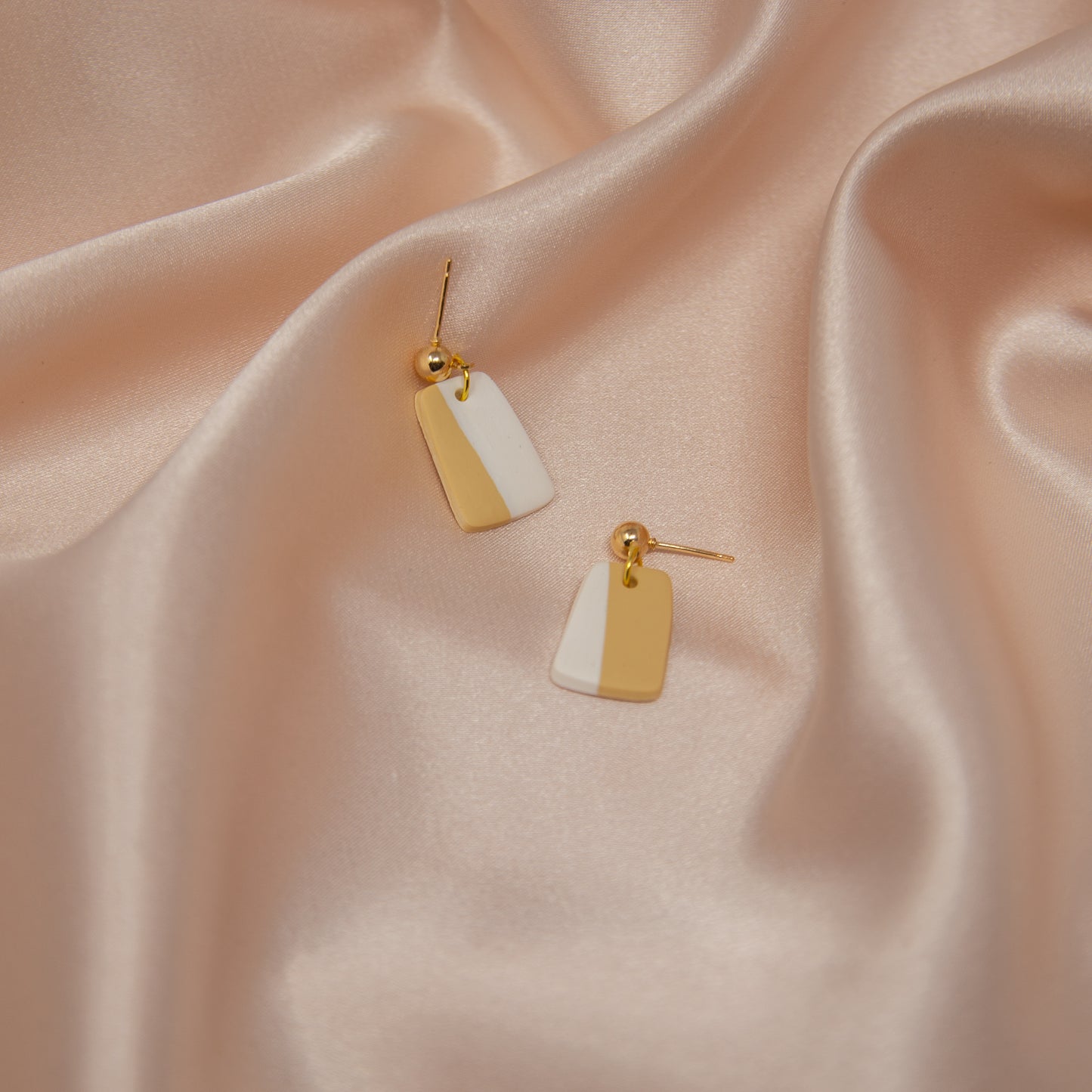 White & Neutral Beige Slanted Rectangle Dangle Earrings