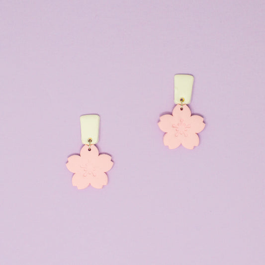 Pink & White Sakura Polymer Clay Earrings