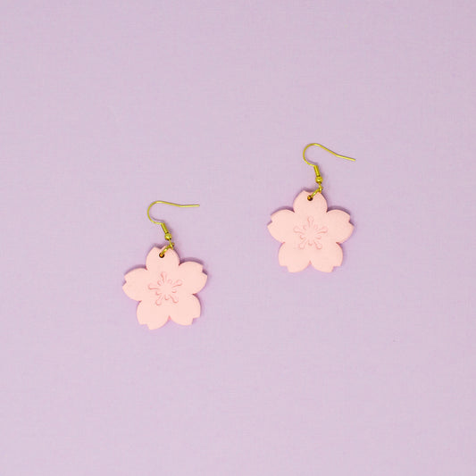 Pink & Gold Sakura Polymer Clay Statement Earrings