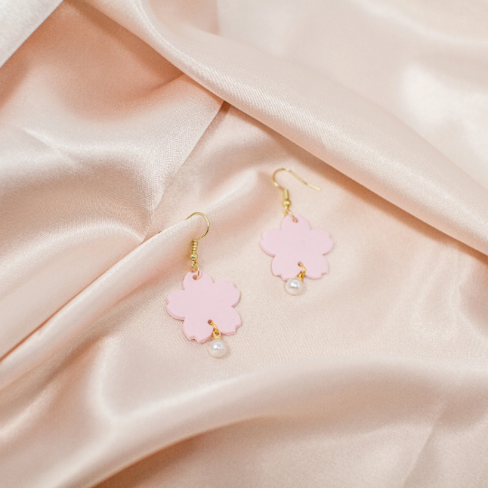 Pink & Gold Sakura Blossom 18k Pearl Statement Earrings