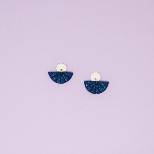 Blue & White Fan Polymer Clay Earrings