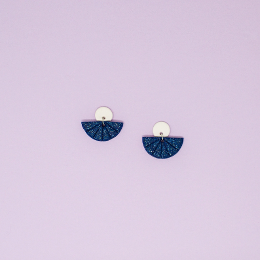 Blue & White Fan Polymer Clay Earrings