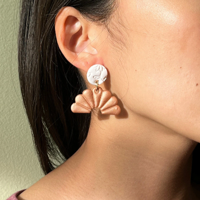 Danish Pastel Fan Coral Statement Earrings